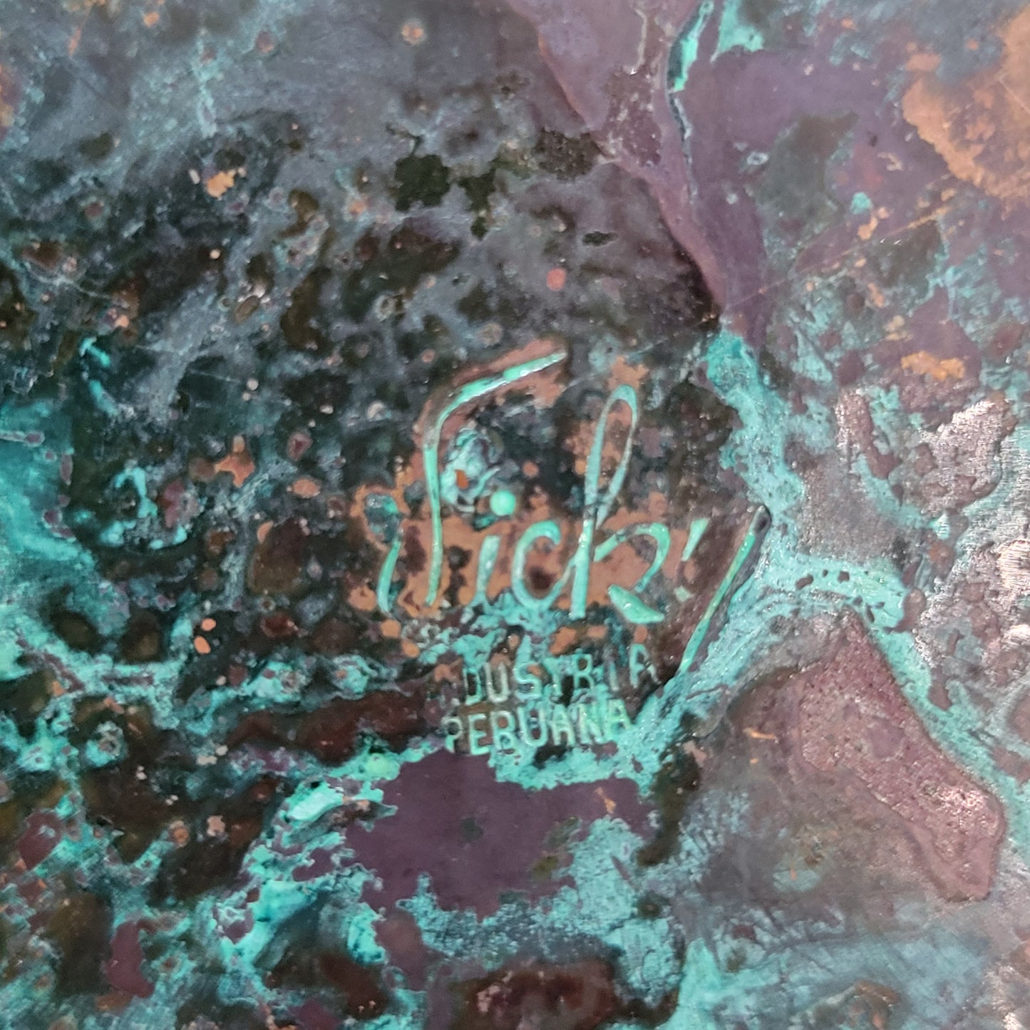 Vintage Vicky Industria Vintage Puruana Hammered Copper Plate with Sterling Silver Lama Inset