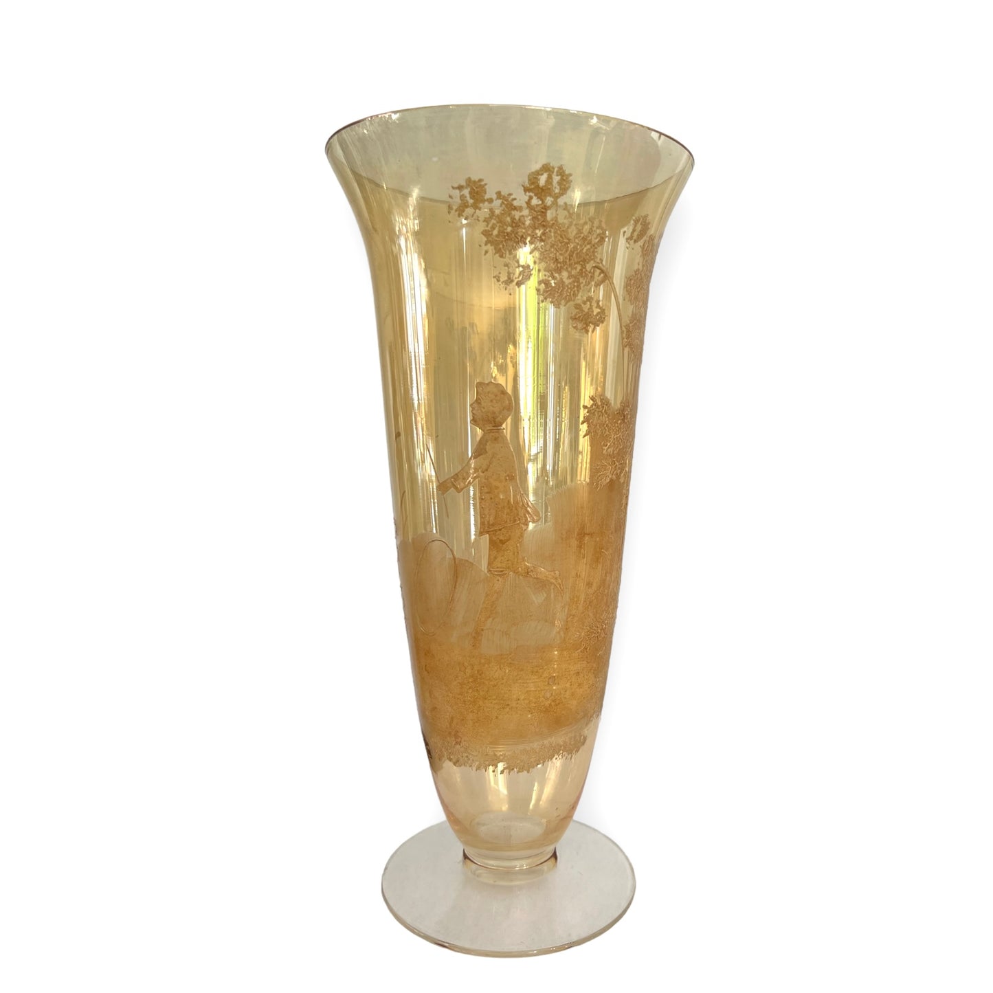 Vintage Mary Gregory Footed Vase - Boy Playing