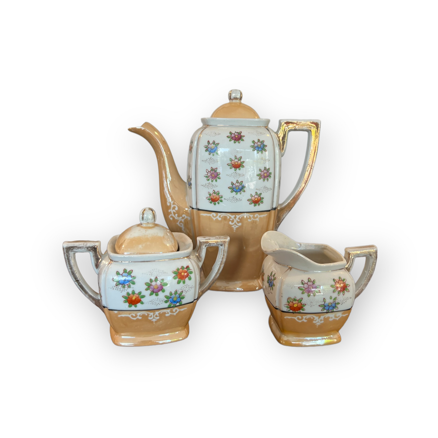 Vintage Takito Lusterware Chocolate Pot/Tea Set Handpainted In Japan
