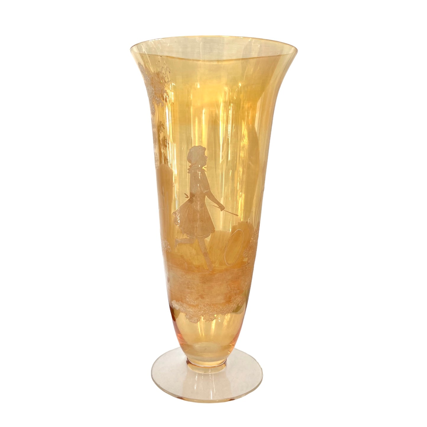 Vintage Mary Gregory Footed Vase - Girl Playing