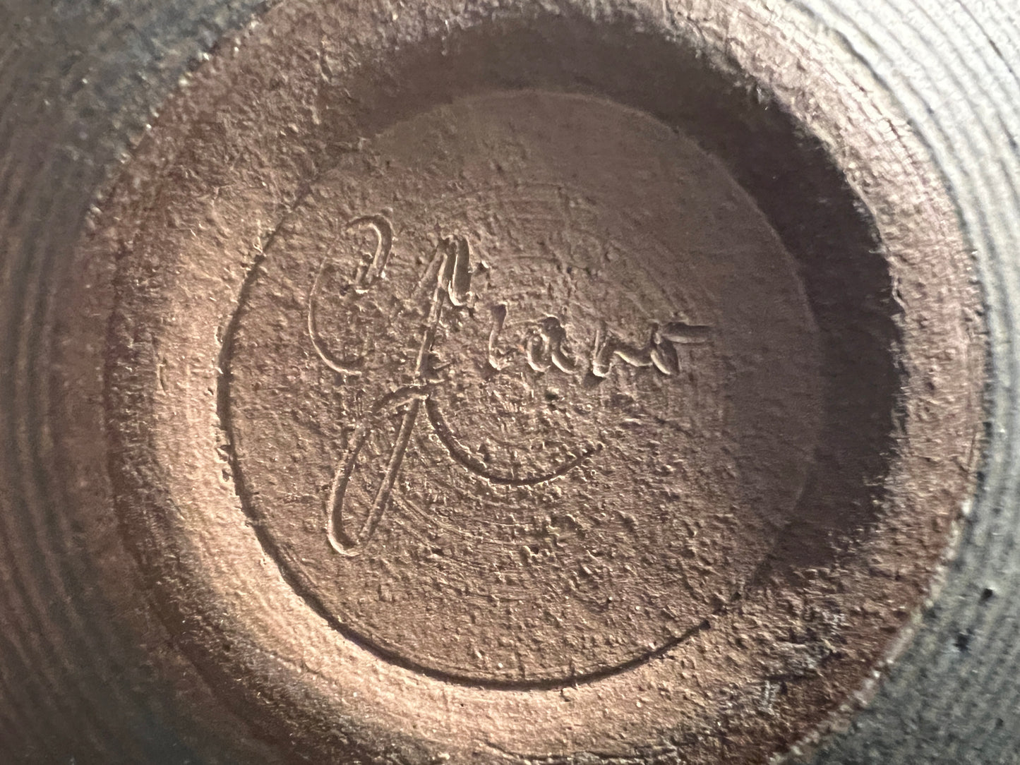 Green Artist-Signed Pottery Shallow Bowl