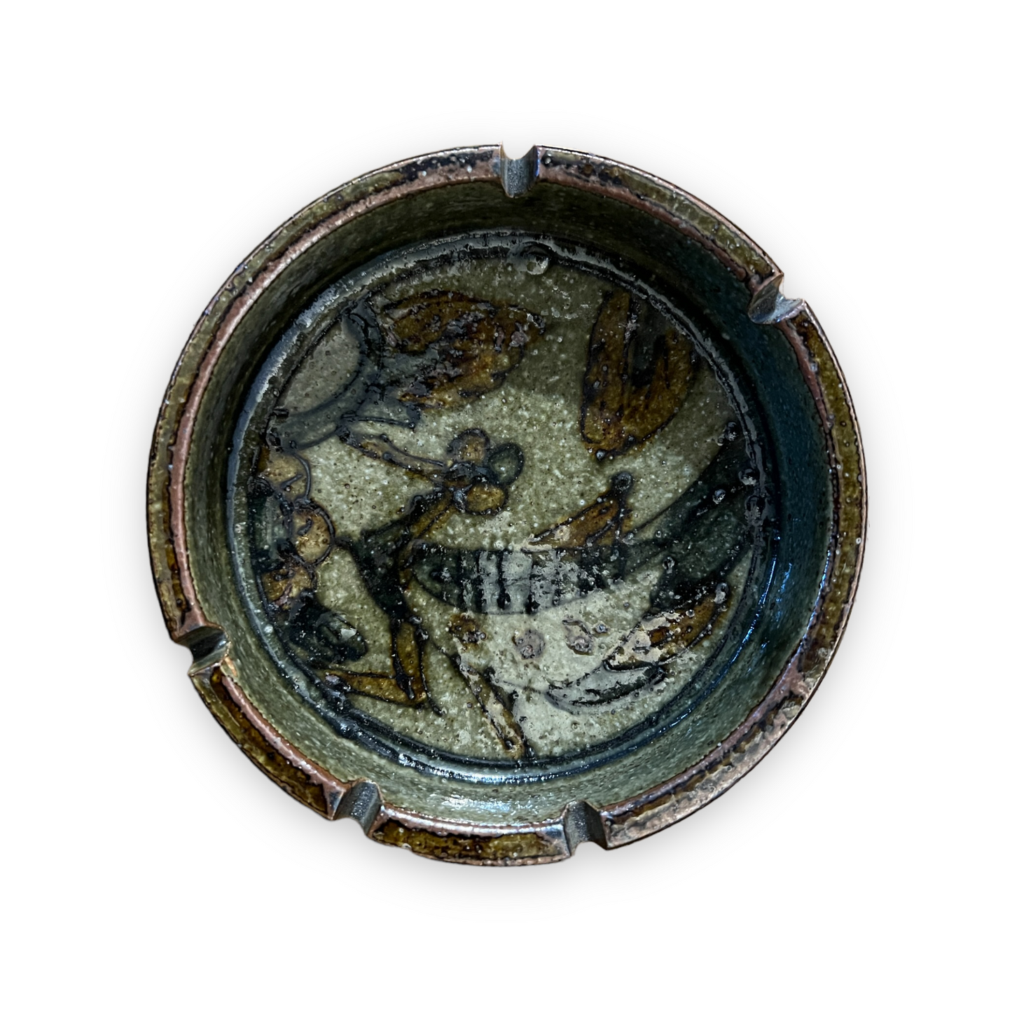 Artisan Pottery Salt-Glazed Ash Tray Green