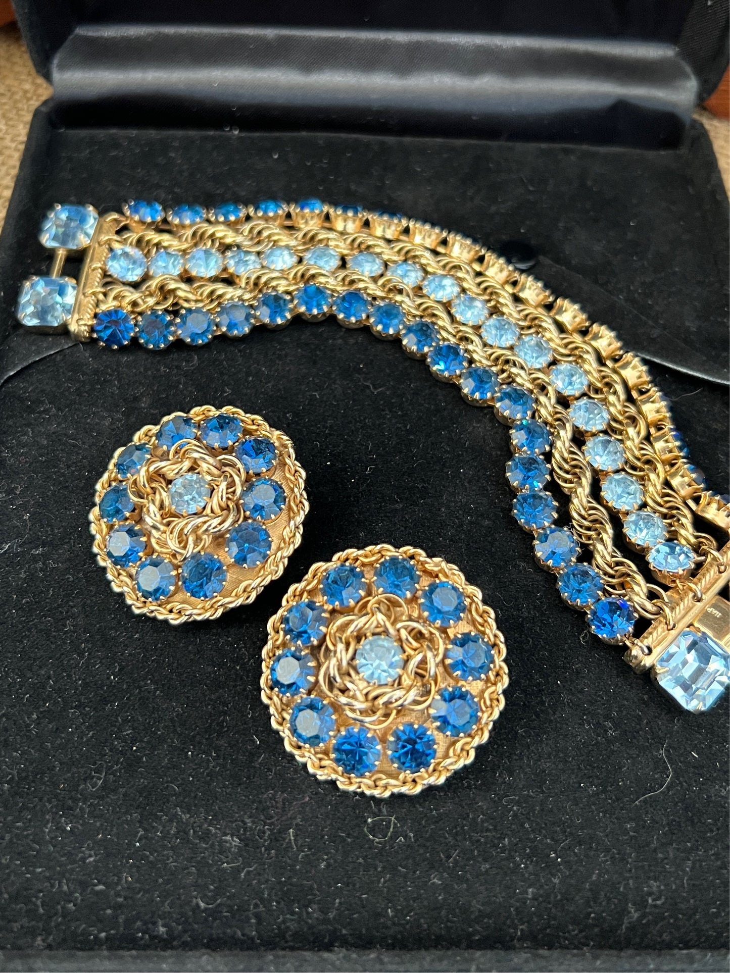 5 Strand Vintage Bracelet & Earring Set Marked Napier