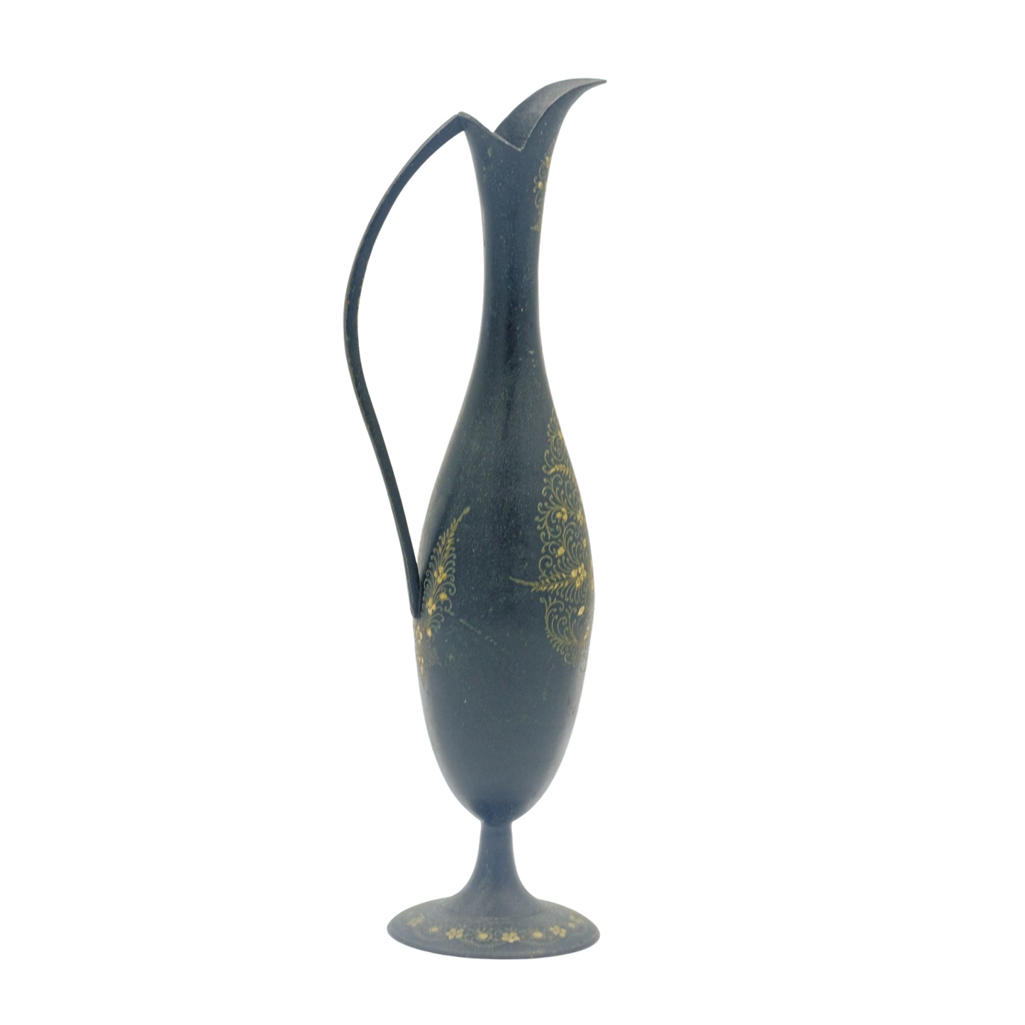 Vintage Black Etched Brass Vase with Handle