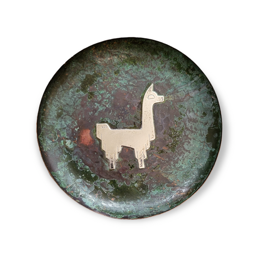 Vintage Vicky Industria Vintage Puruana Hammered Copper Plate with Sterling Silver Lama Inset