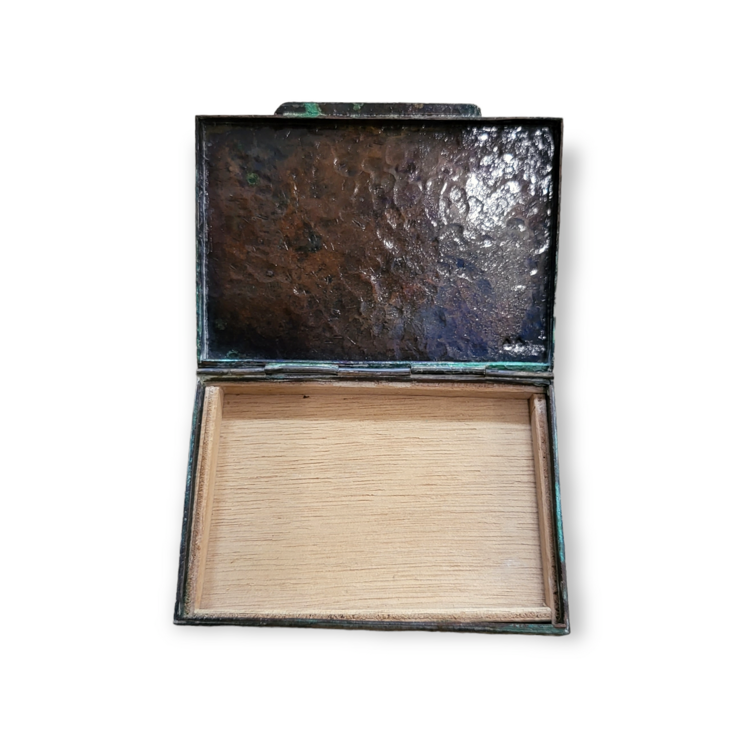 Vintage Graziella Laffi Hammered Copper Trinket/Cigarette Box with Sterling Silver Inlay