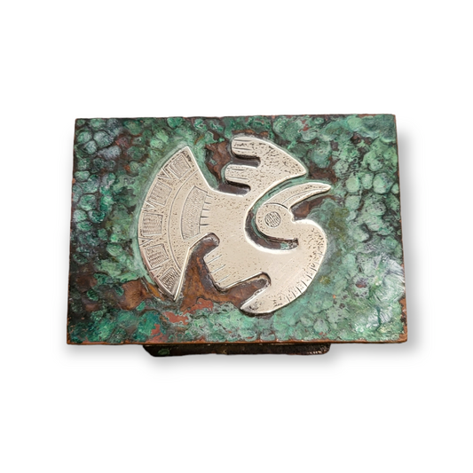 Vintage Graziella Laffi Hammered Copper Trinket/Cigarette Box with Sterling Silver Inlay