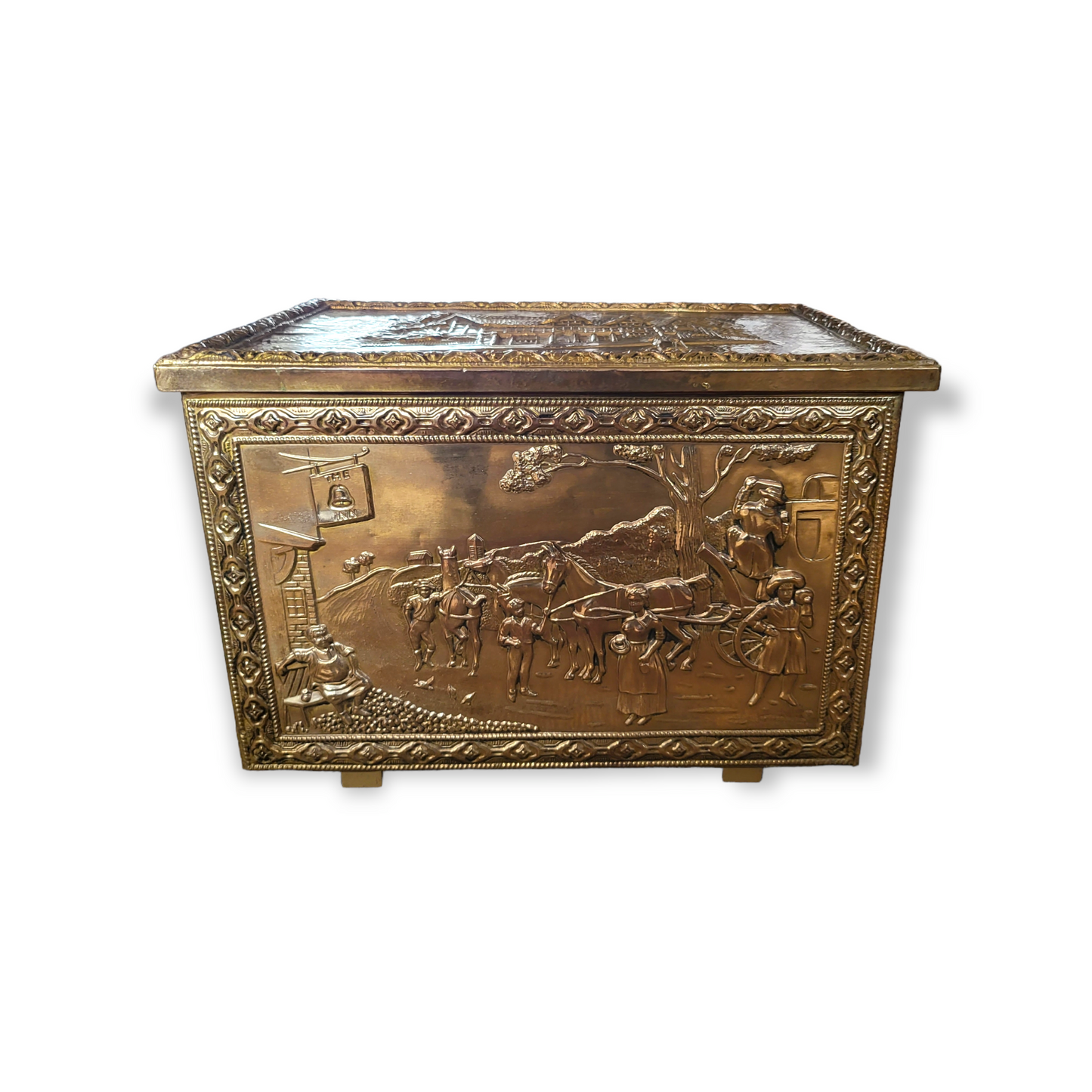 Vintage Embossed Brass Covered Log Box