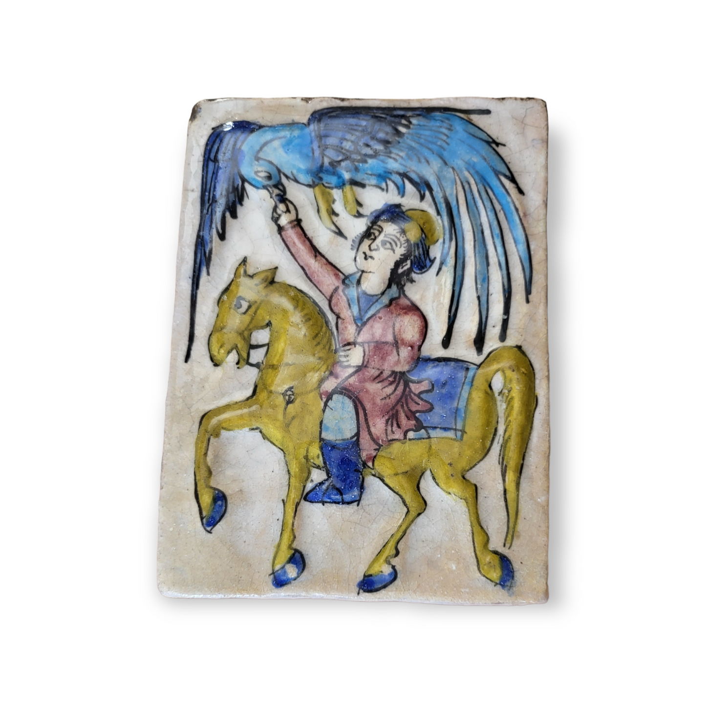 19th Century Persian Tile - Prince on Horseback Reaching for Huma