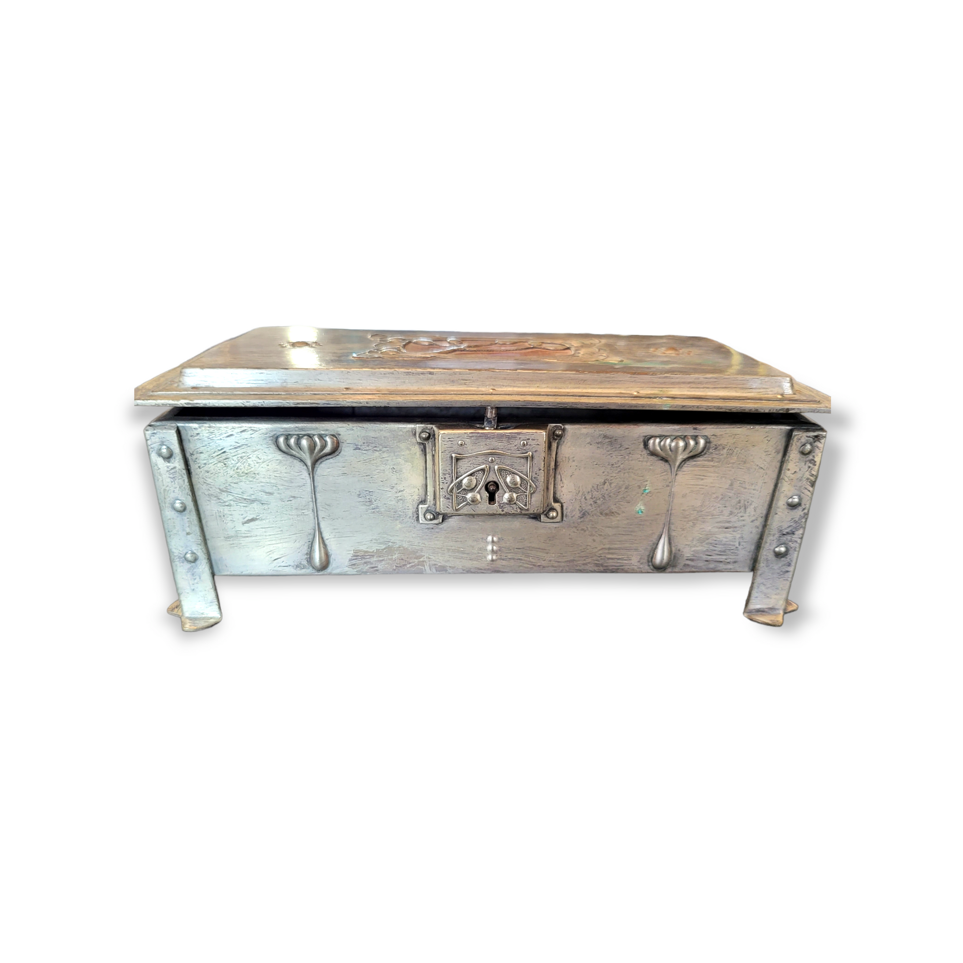 A. E. Jones & Co. Birmingham, England Silver over Copper Art Nouveau Trinket Box