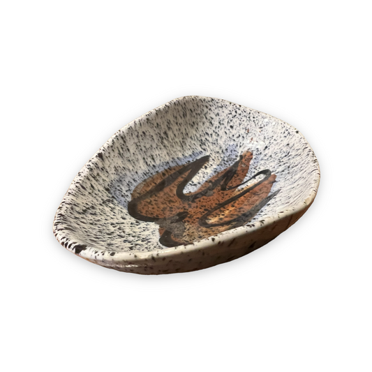 Handmade Artist Signed Trinket Dish - Speckled with Bird