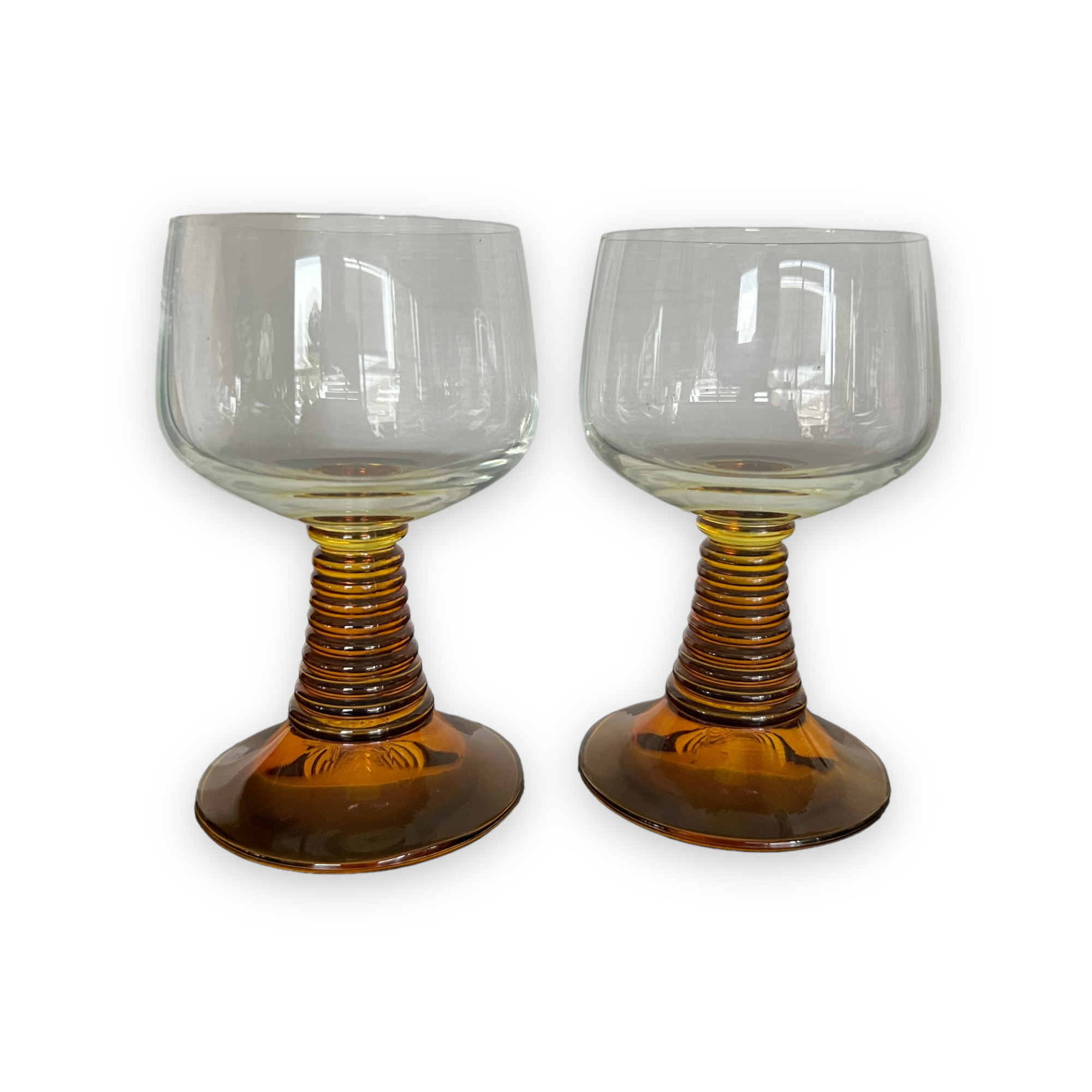 Roemer, Dining, Beehive Wine Glasses Vintage German Roemer Amber Ribbed  Stem Etched Glass 6