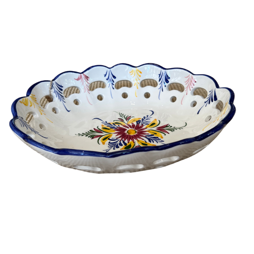 Vintage Porcelain Serving Bowl Hand-painted in Portugal